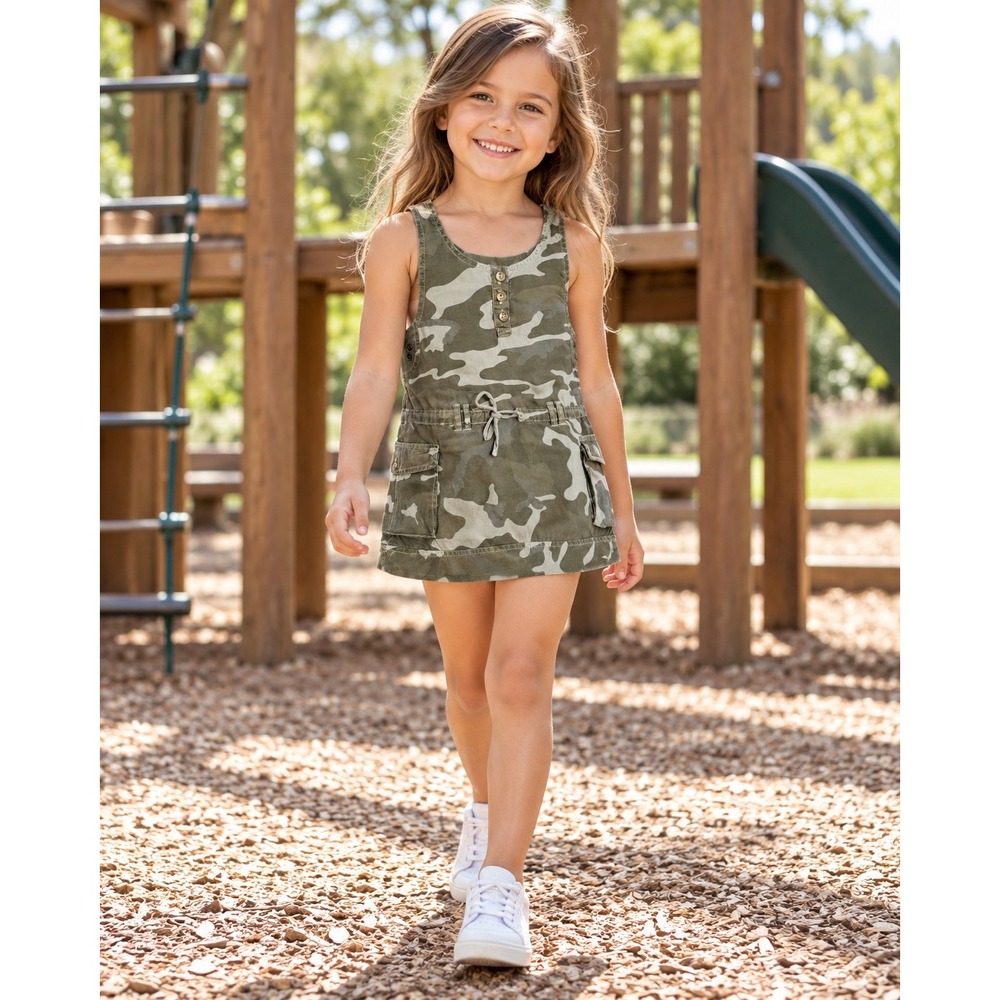 Zara Girls Camo Camouflage Cargo Jumper Dress Green Size 5-6 118cm NWT